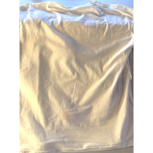 White Blue Stretch Soft Short Sleeve Tee with Blue YellowFloral Designs Appliqué - Picture 8 of 9